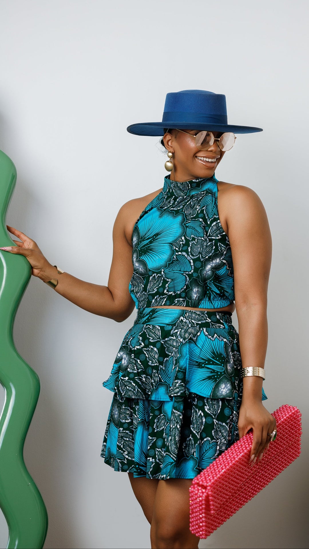 GBEMI AFRICAN PRINT TWO PIECE SKIRT SET [BLUE]