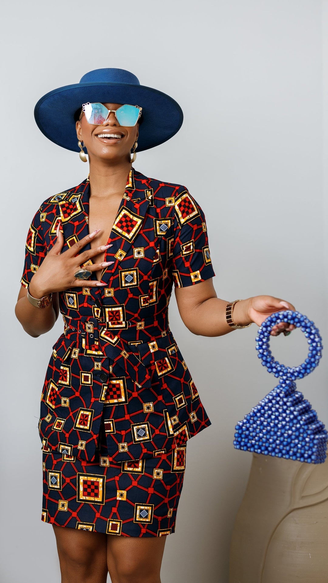 NIFEMI AFRICAN PRINT SHORT SLEEVE SKIRT SUIT SET