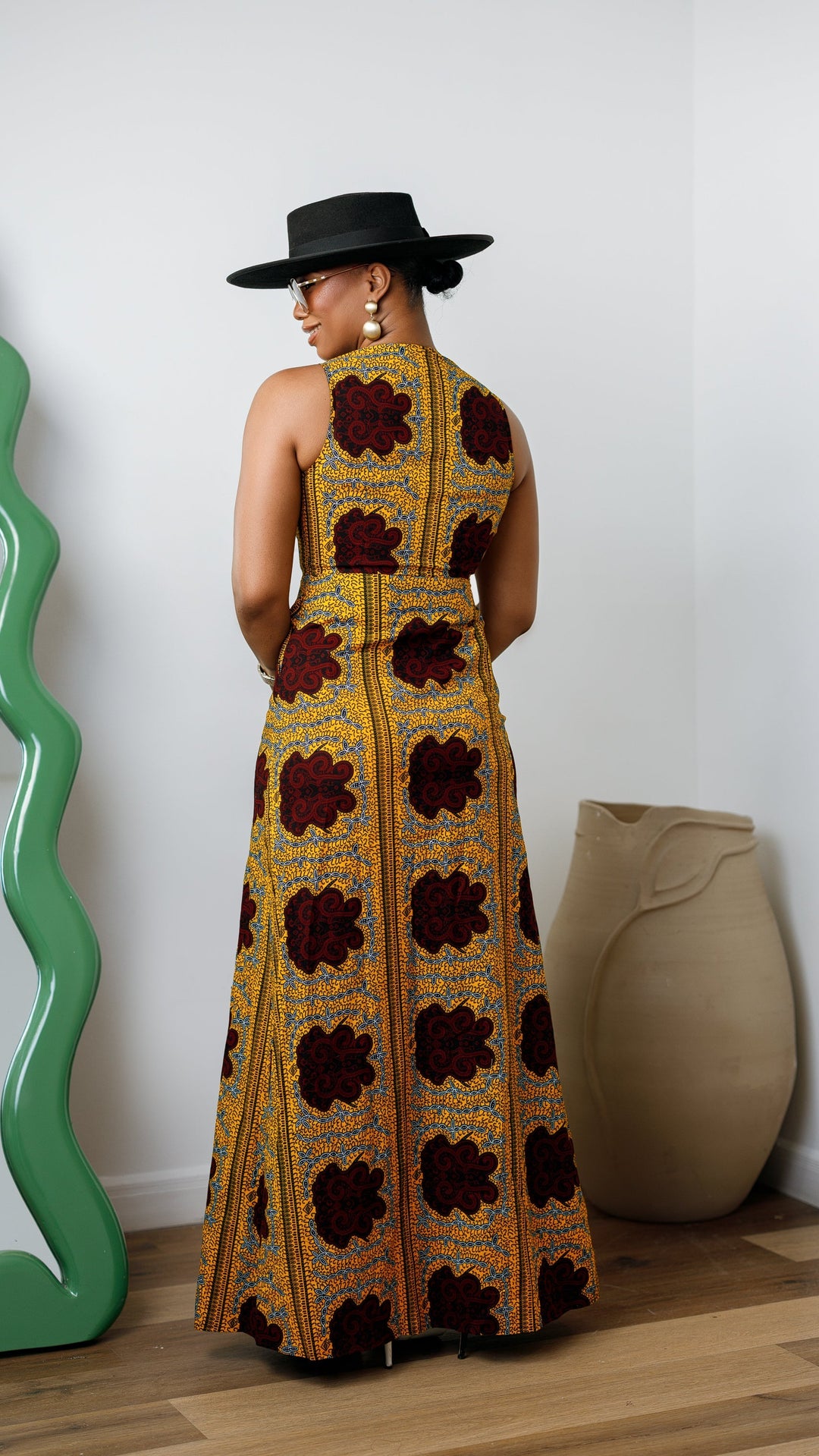 HALIMA AFRICAN PRINT MAXI FRONT ZIP DRESS [YELLOW]