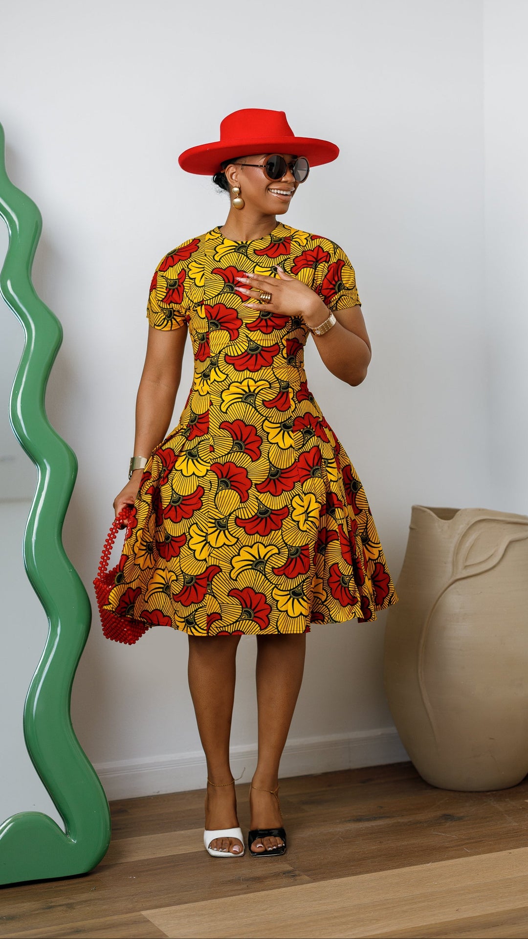 AMARA AFRICAN PRINT FIT AND FLARE MIDI DRESS [MULTICOLOR]