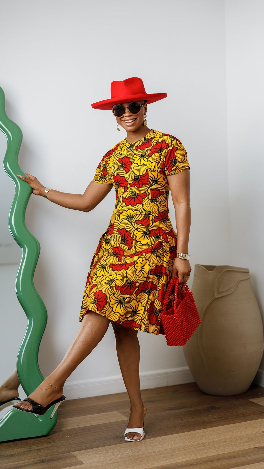 AMARA AFRICAN PRINT FIT AND FLARE MIDI DRESS [MULTICOLOR]
