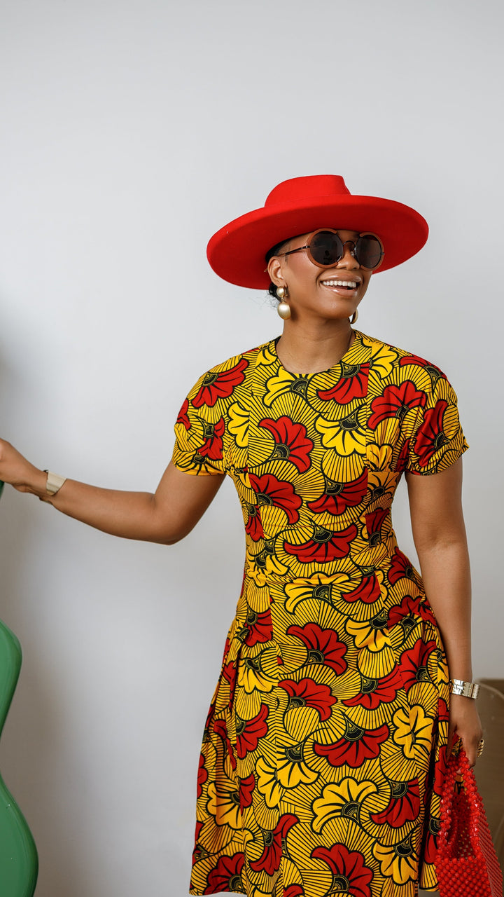 AMARA AFRICAN PRINT FIT AND FLARE MIDI DRESS [MULTICOLOR]