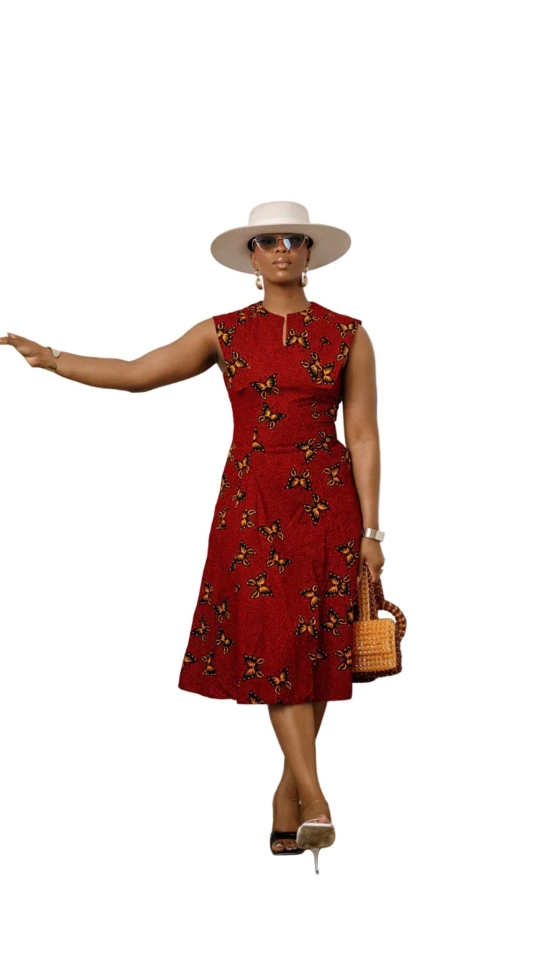 RAISA AFRICAN PRINT SLEEVELESS MIDI DRESS [RED] - Especially Yours