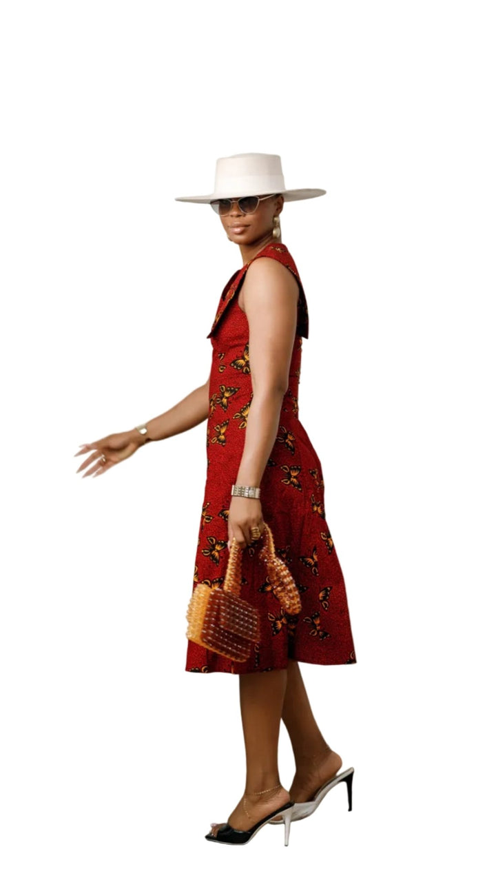 RAISA AFRICAN PRINT SLEEVELESS MIDI DRESS [RED] - Especially Yours