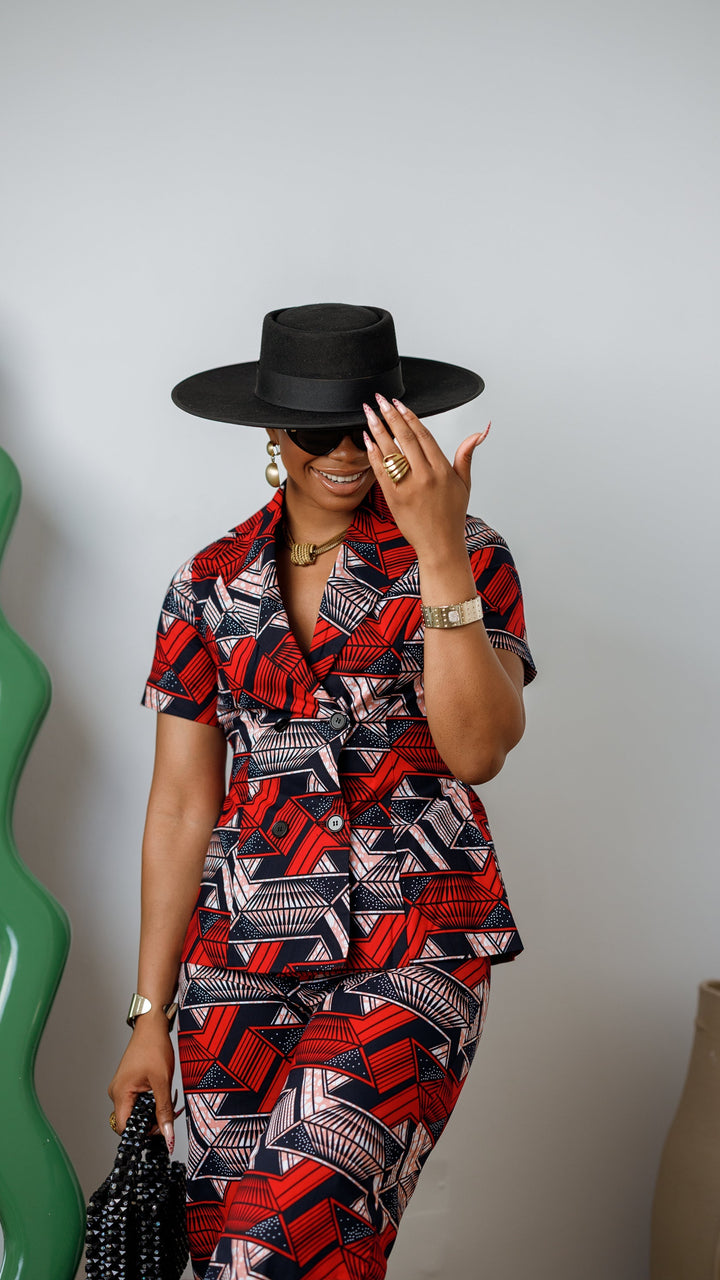 KIKI AFRICAN PRINT SHORT SLEEVE BLAZER PANT SET