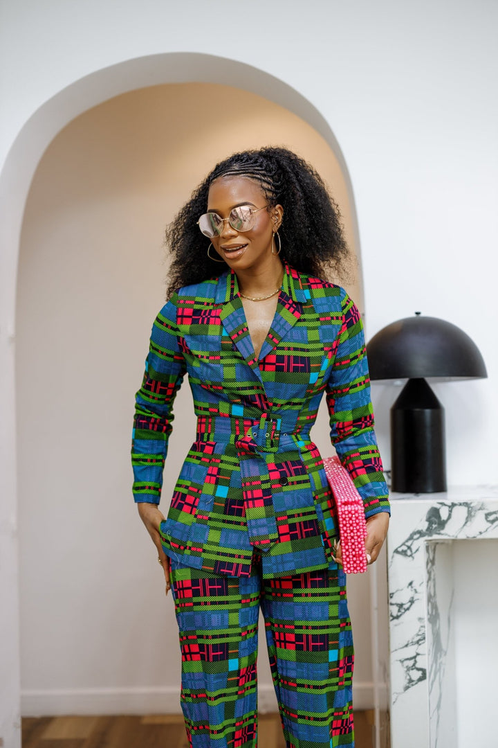 ZYLA AFRICAN PRINT TWO PIECE SUIT SET [CHECK PRINT] - Especially Yours
