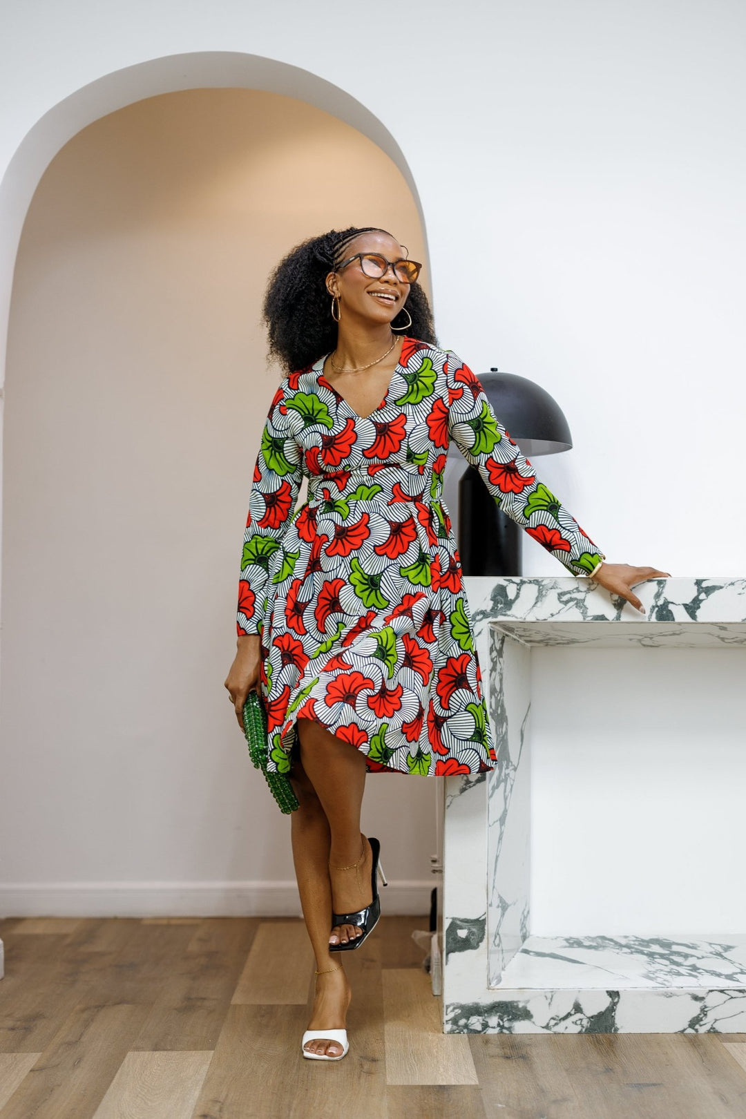 african midi dress with sleeves African Print Off-Shoulder Midi Dress with Bell Sleeves KaraChic