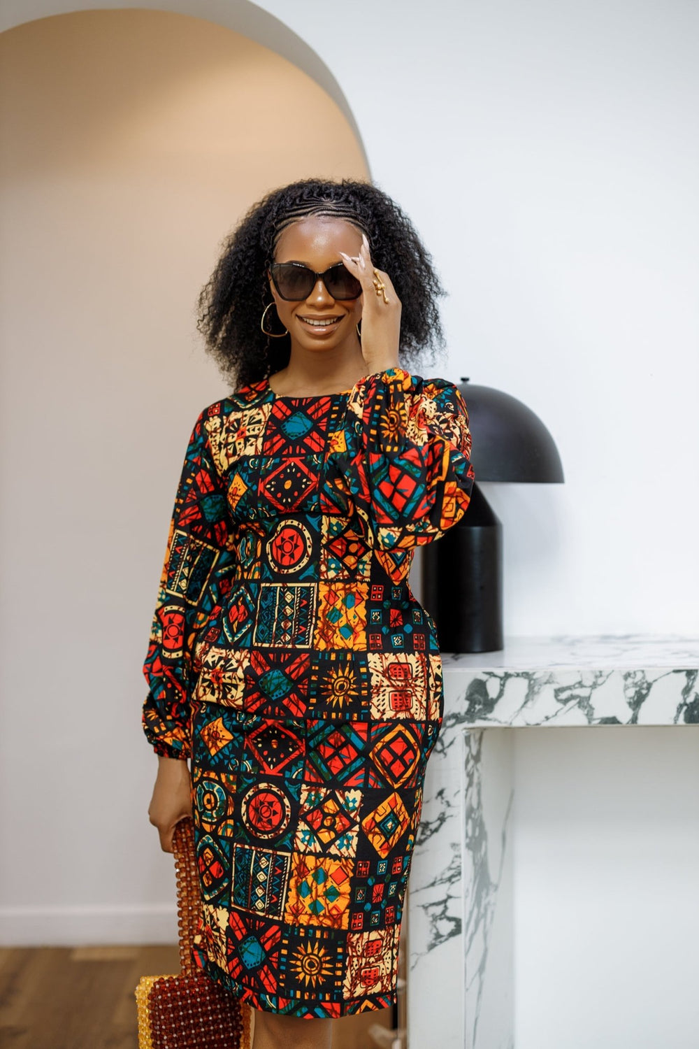 ZORA AFRICAN PRINT PUFF SLEEVE MIDI DRESS [PATCHWORK] - Especially Yours