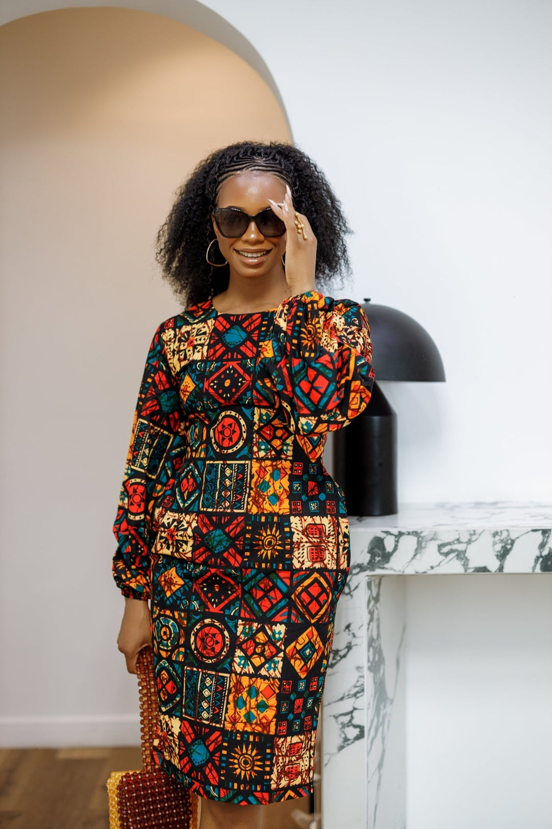ZORA AFRICAN PRINT PUFF SLEEVE MIDI DRESS [PATCHWORK] - Especially Yours