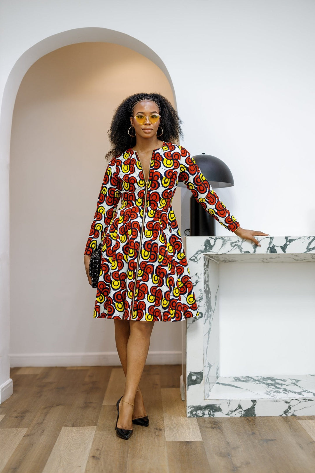 KEITA AFRICAN PRINT ZIP FRONT FLARE DRESS [MULTICOLOR] - Especially Yours