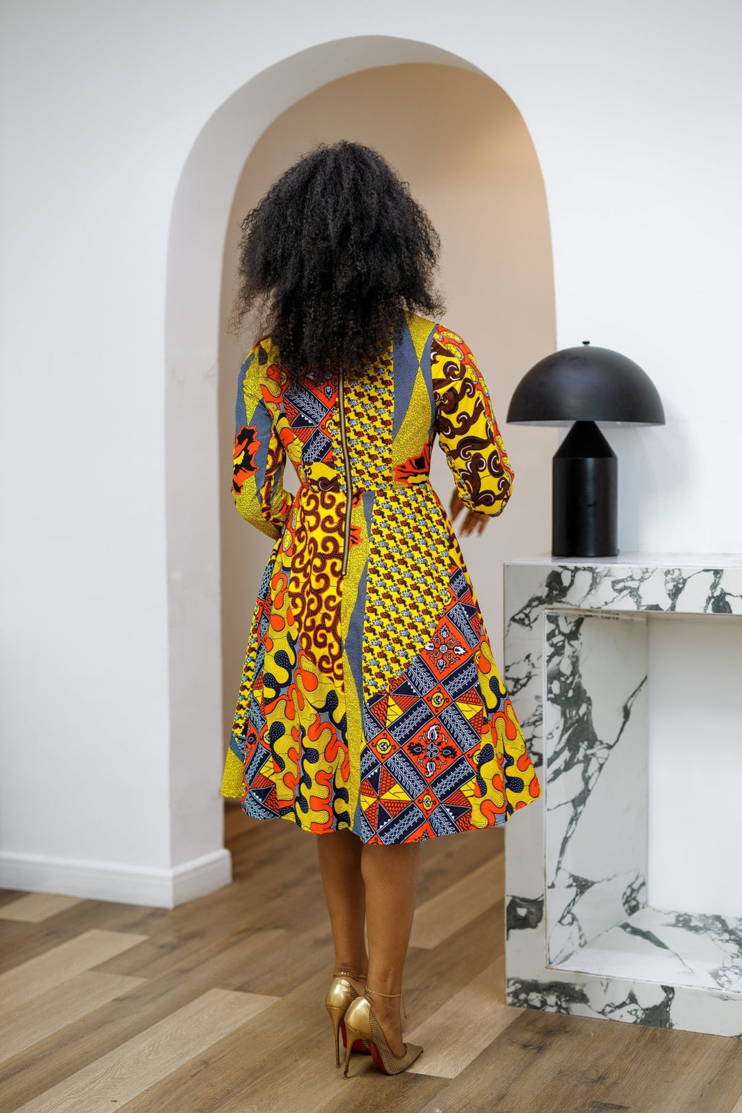 GILDA AFRICAN PRINT TIE - NECK MIDI DRESS [PATCHWORK] - Especially Yours