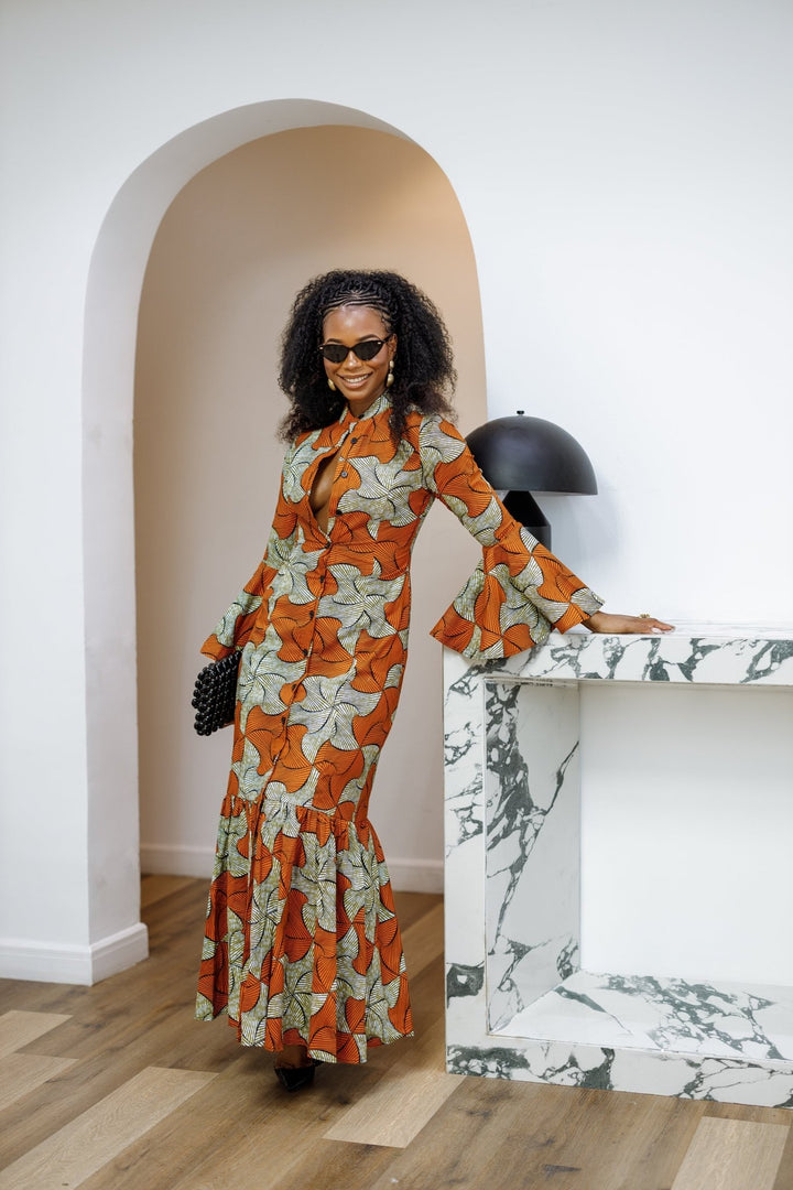 VIMBAI AFRICAN PRINT FLARE SLEEVE MAXI DRESS - Especially Yours