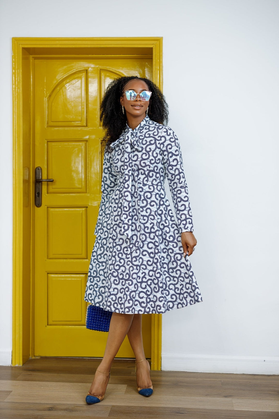 GILDA AFRICAN PRINT TIE - NECK MIDI DRESS - Especially Yours