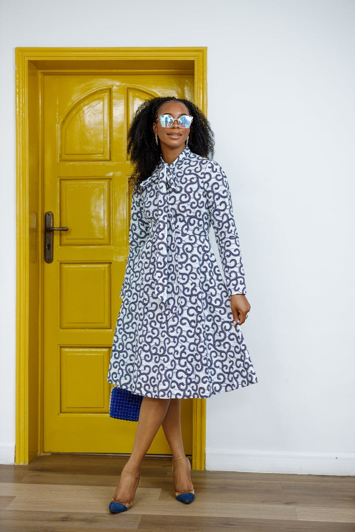GILDA AFRICAN PRINT TIE - NECK MIDI DRESS - Especially Yours