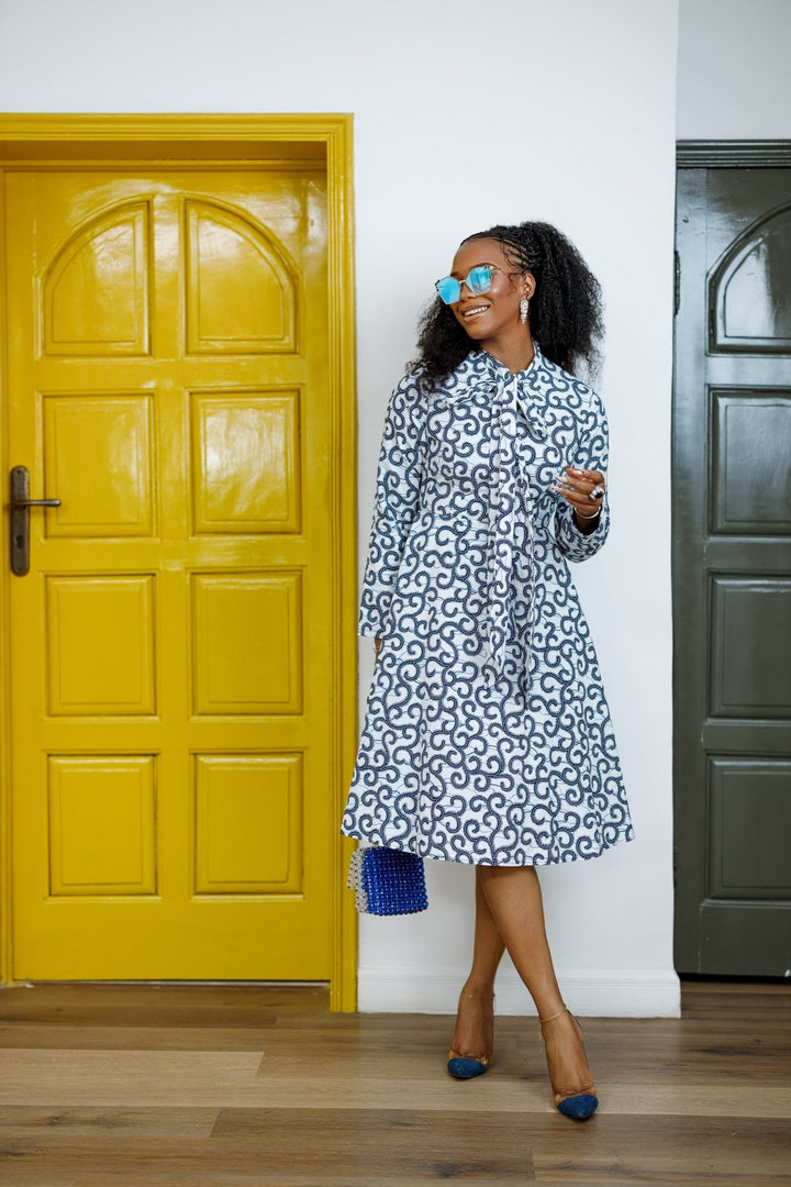 GILDA AFRICAN PRINT TIE - NECK MIDI DRESS - Especially Yours
