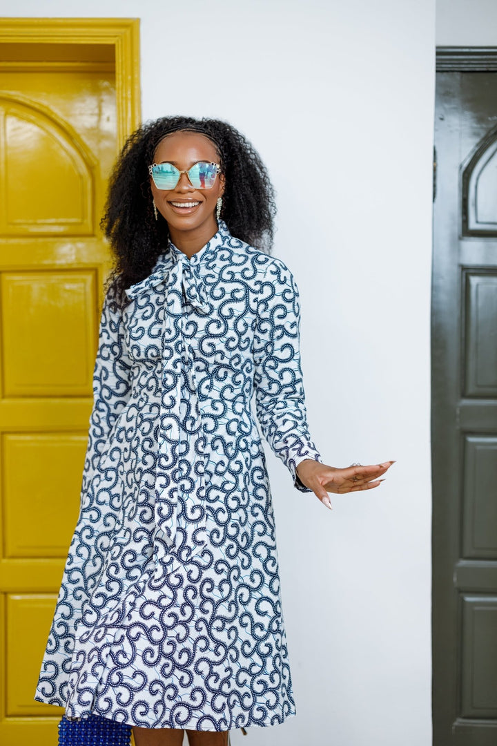 GILDA AFRICAN PRINT TIE - NECK MIDI DRESS - Especially Yours