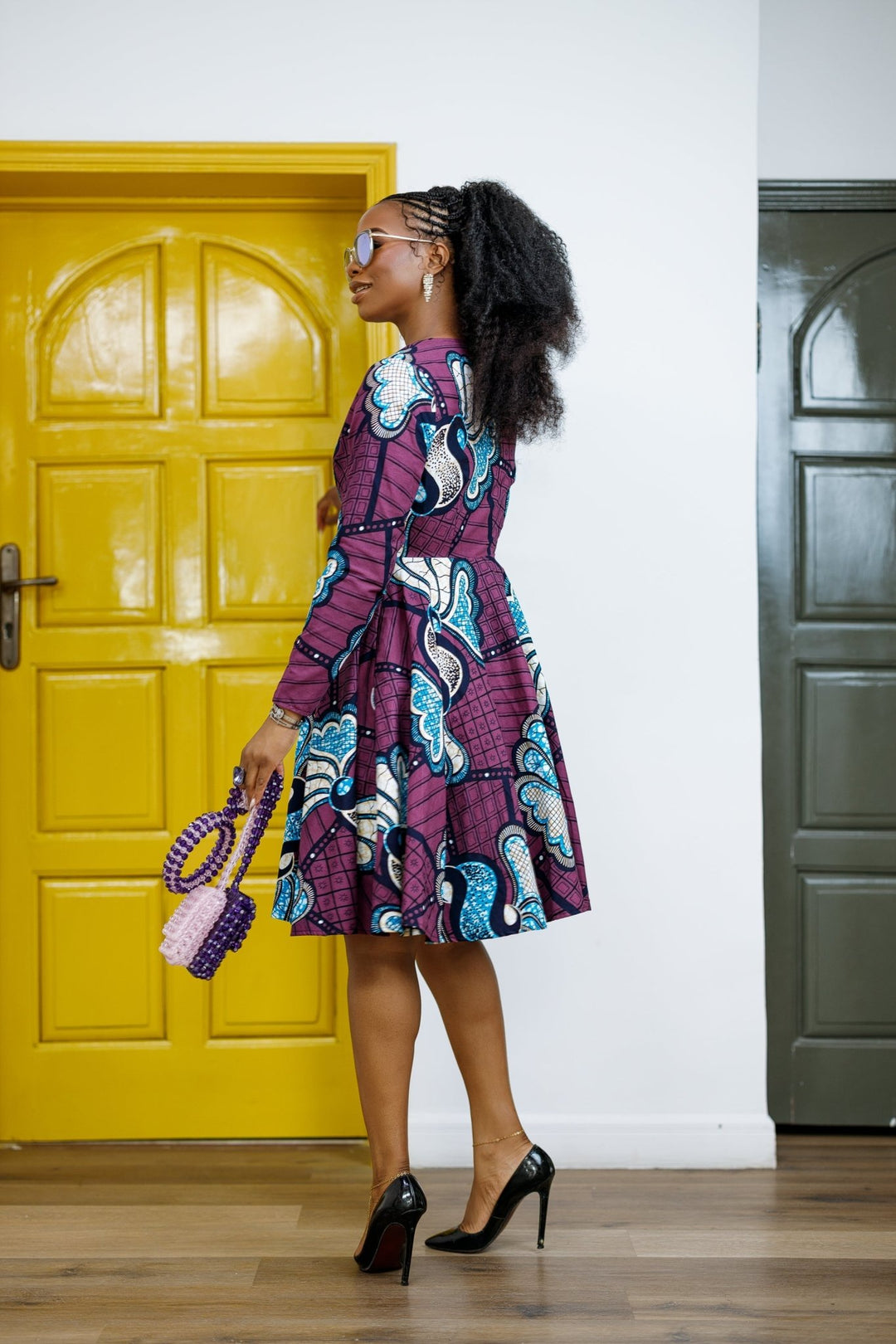 KEITA AFRICAN PRINT ZIP FRONT FLARE DRESS [PURPLE] - Especially Yours