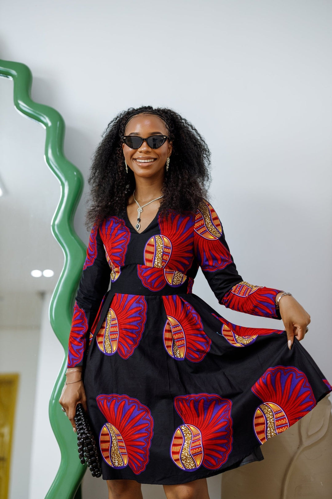african midi dress with sleeves African Print Midi Dress - Balloon Sleeves - Ankara - African Dress - Handmade - Africa Clothing