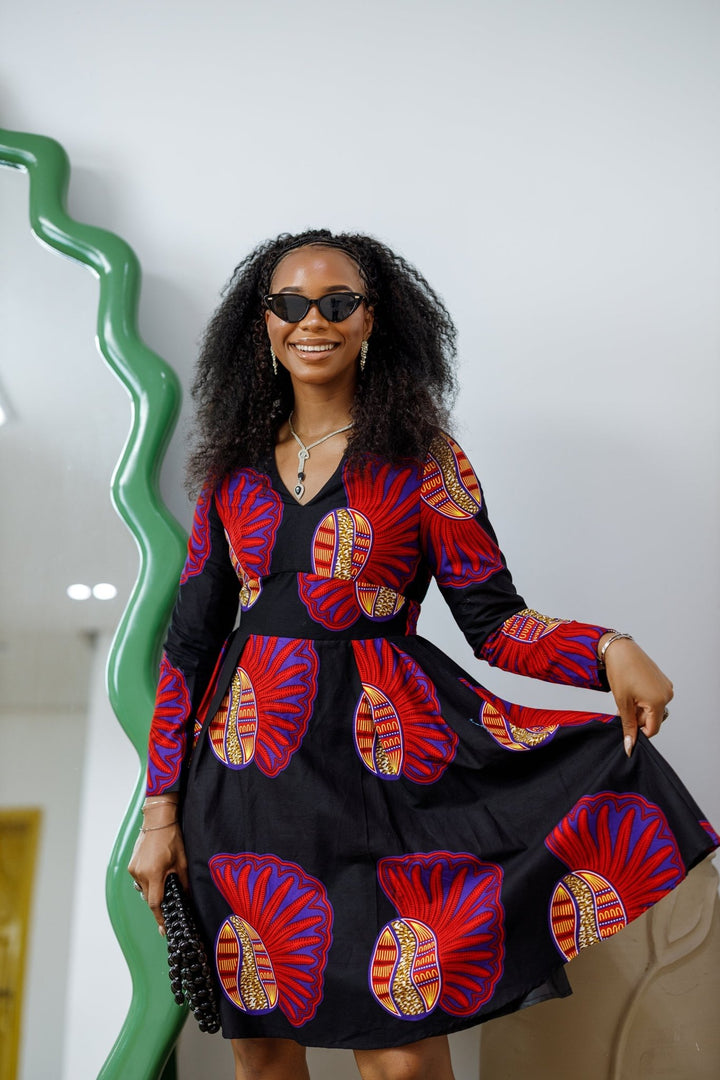 HIJA AFRICAN PRINT LONG SLEEVE MIDI DRESS - Especially Yours