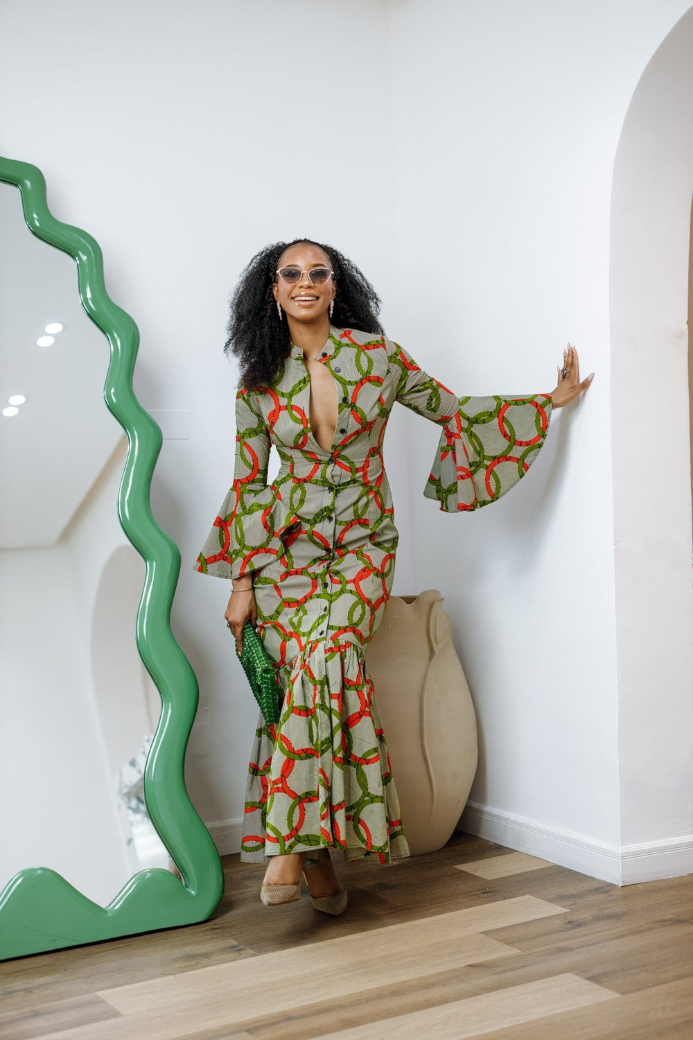 VIMBAI AFRICAN PRINT FLARE SLEEVE MAXI DRESS [MULTICOLOR] - Especially Yours