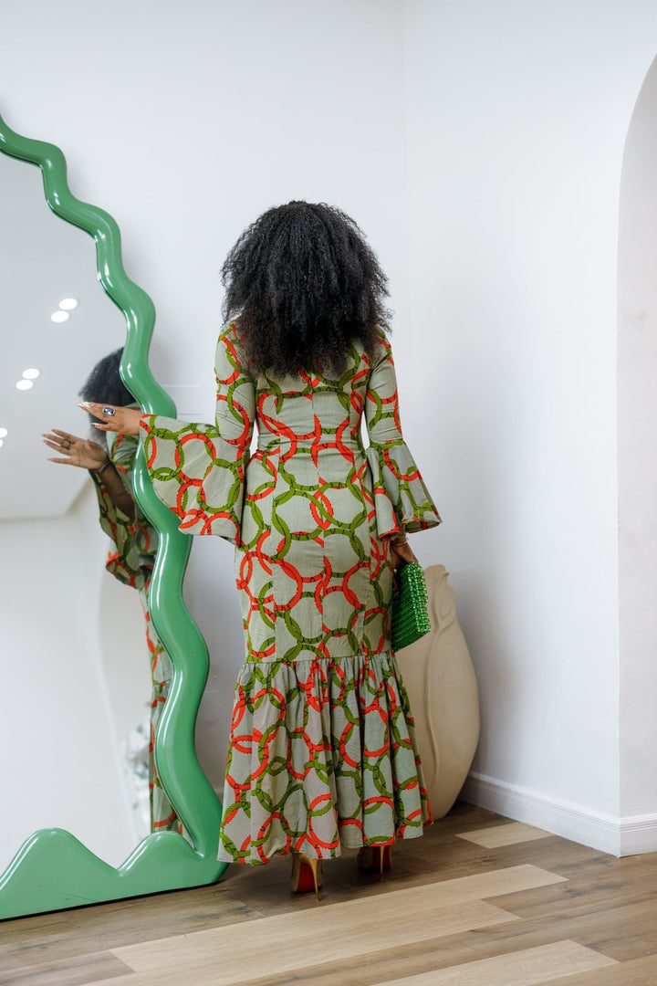 VIMBAI AFRICAN PRINT FLARE SLEEVE MAXI DRESS [MULTICOLOR] - Especially Yours