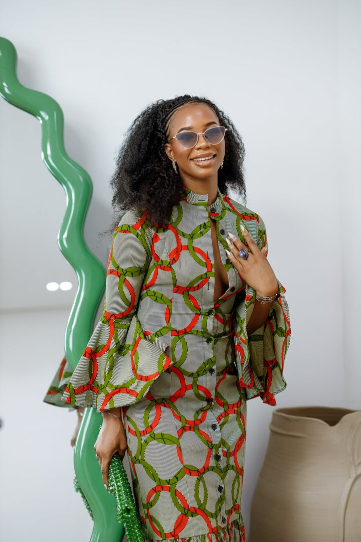 VIMBAI AFRICAN PRINT FLARE SLEEVE MAXI DRESS [MULTICOLOR] - Especially Yours