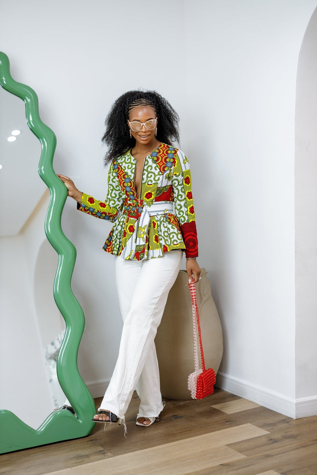 GABRIELLA AFRICAN PRINT FRONT ZIPPER PEPLUM TOP [MULTICOLOR] - Especially Yours