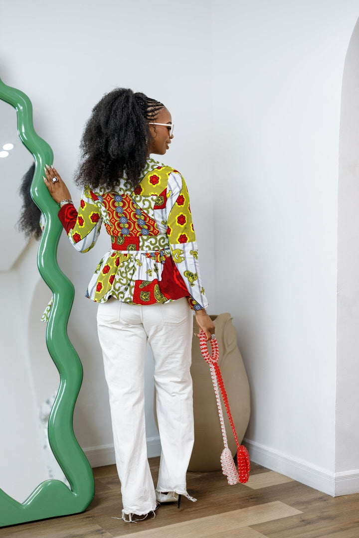 GABRIELLA AFRICAN PRINT FRONT ZIPPER PEPLUM TOP [MULTICOLOR] - Especially Yours