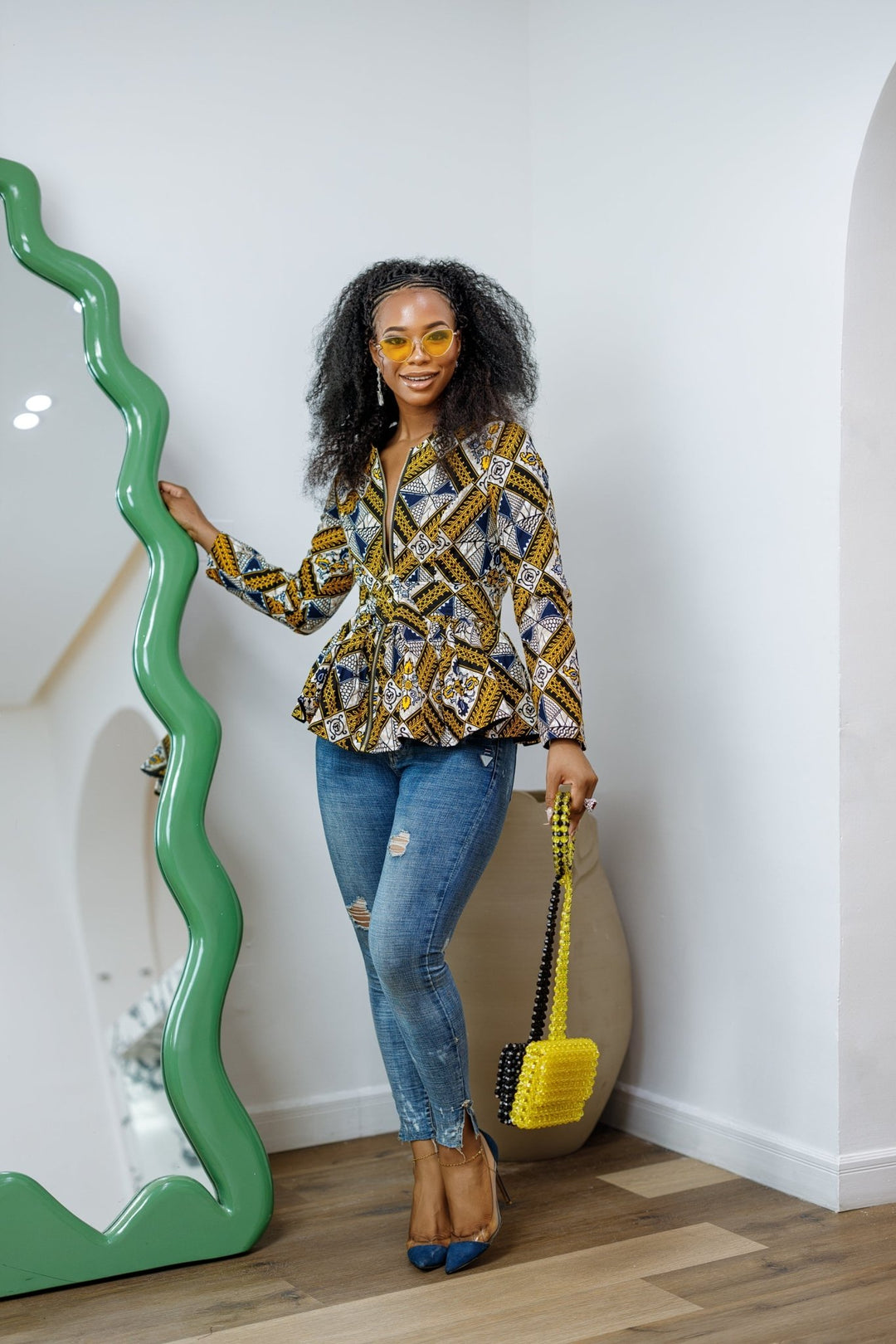 GABRIELLA AFRICAN PRINT FRONT ZIPPER PEPLUM TOP - Especially Yours