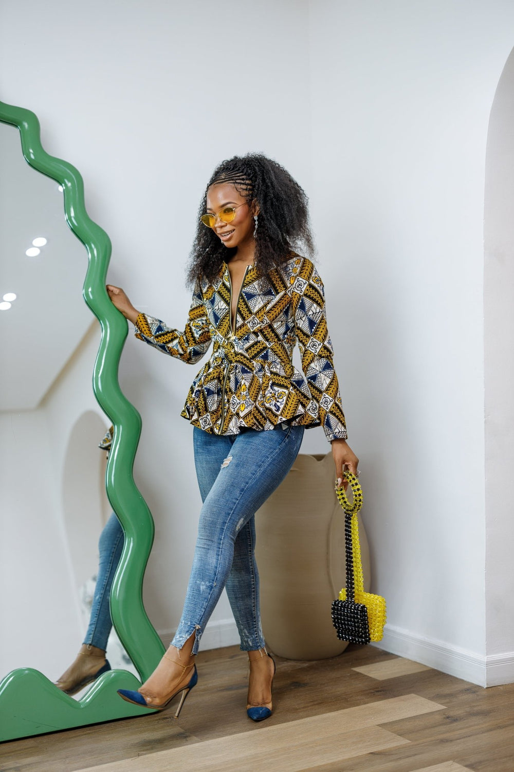 GABRIELLA AFRICAN PRINT FRONT ZIPPER PEPLUM TOP - Especially Yours