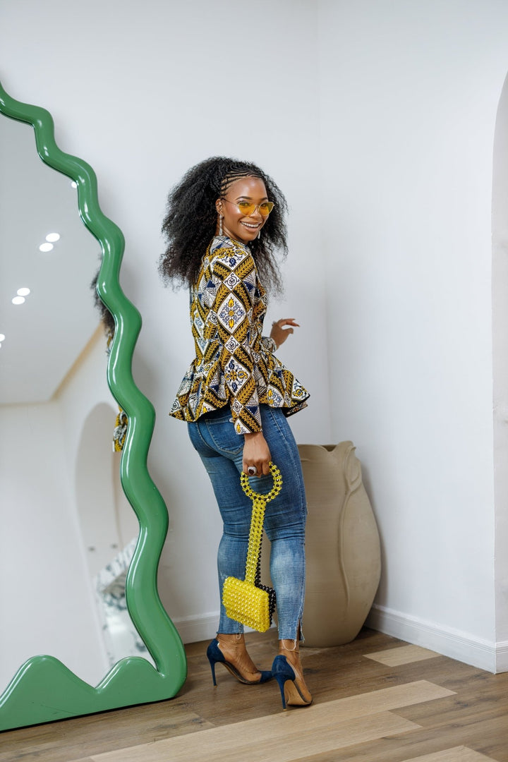 GABRIELLA AFRICAN PRINT FRONT ZIPPER PEPLUM TOP - Especially Yours