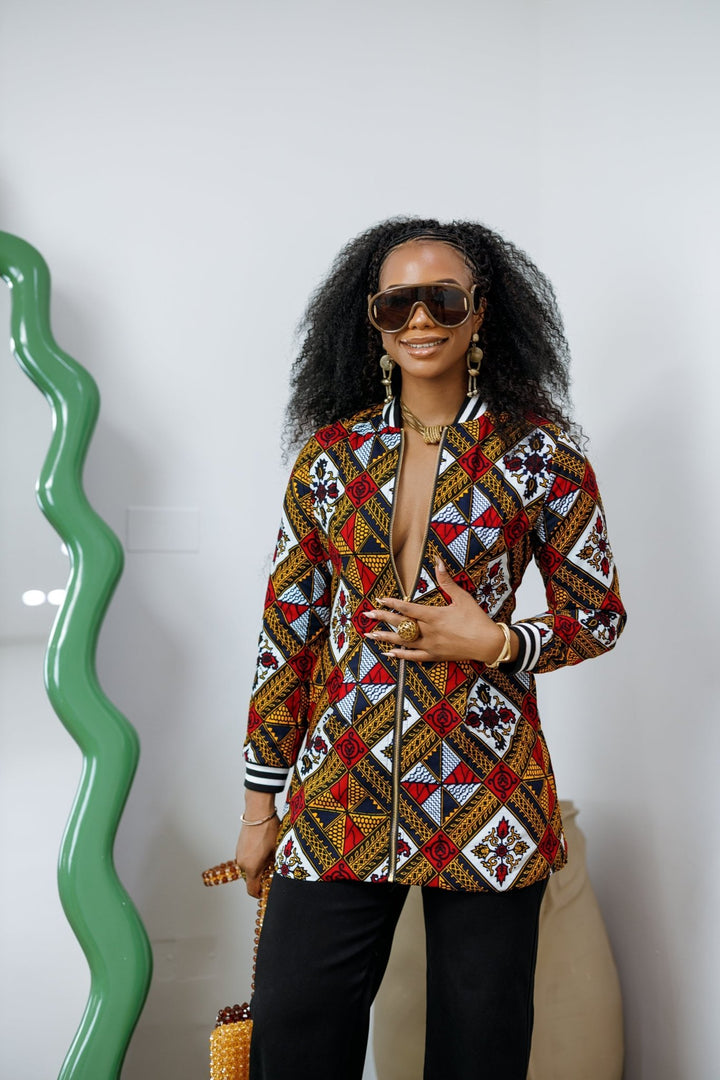 VIVIAN AFRICAN PRINT QUILTED BOMBER JACKET [MULTICOLOR] - Especially Yours