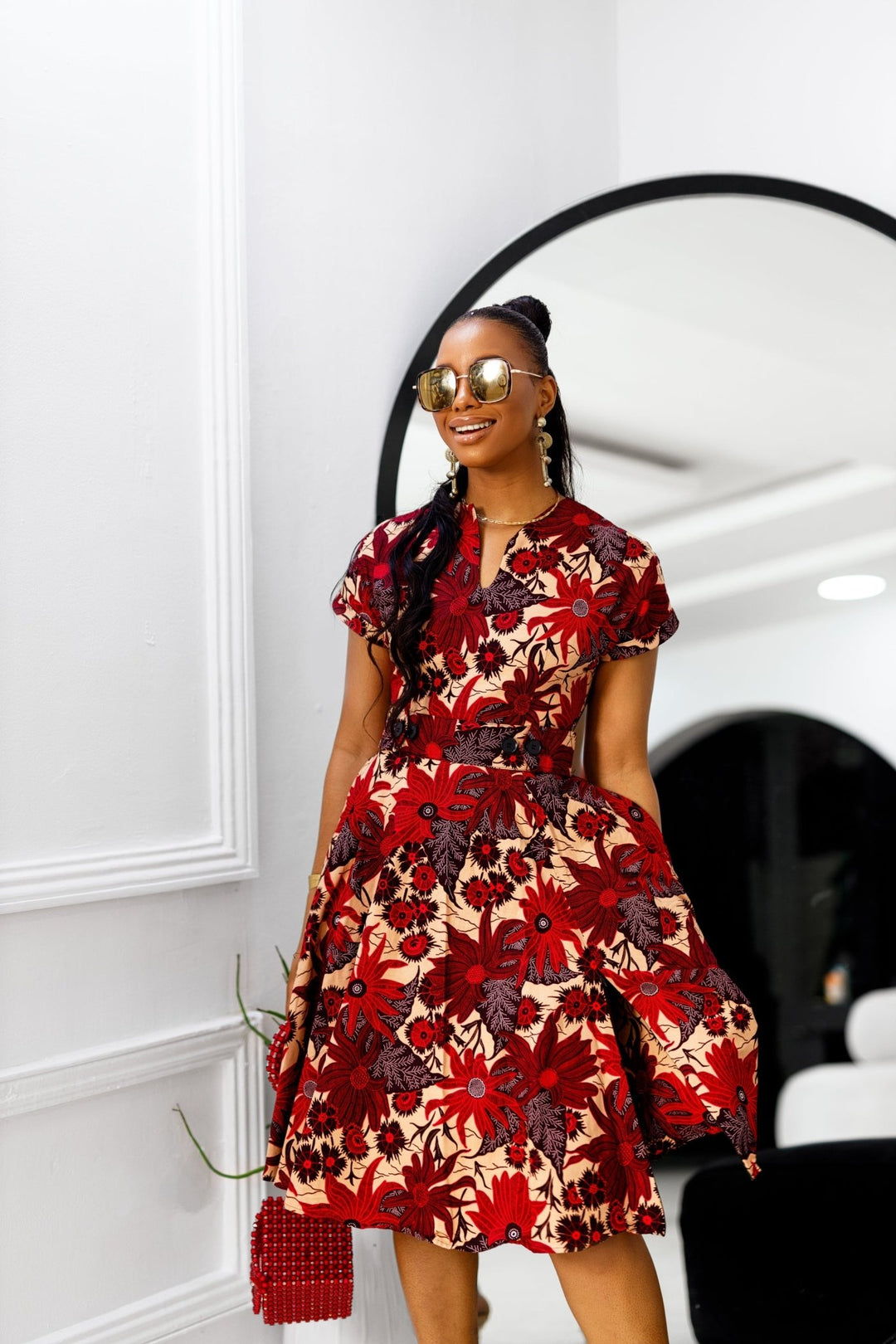 GINA AFRICAN PRINT DRESS [RED] - Especially Yours