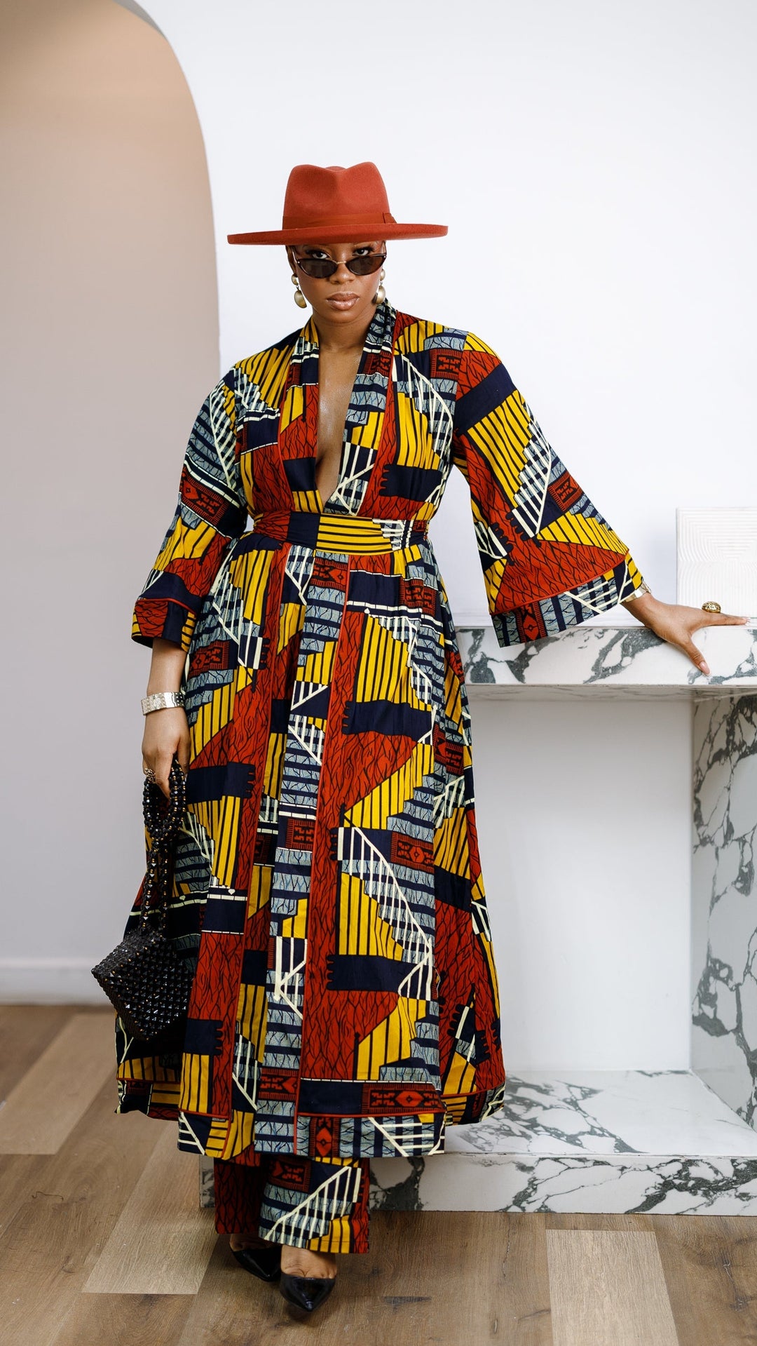 FADE AFRICAN PRINT MAXI KIMONO AND PANTS SET [MULTICOLOR]