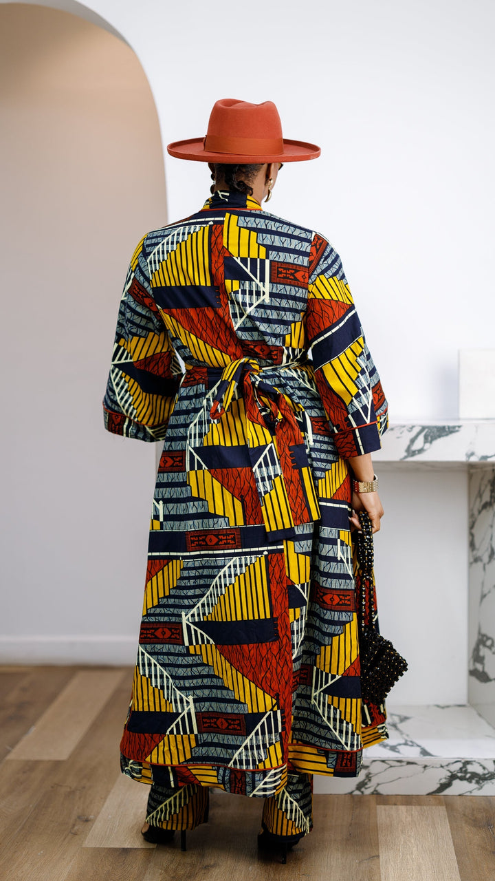 FADE AFRICAN PRINT MAXI KIMONO AND PANTS SET [MULTICOLOR]