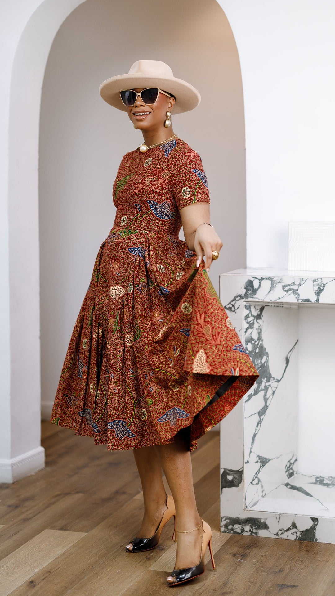 JAYE AFRICAN PRINT FIT-AND-FLARE MIDI DRESS