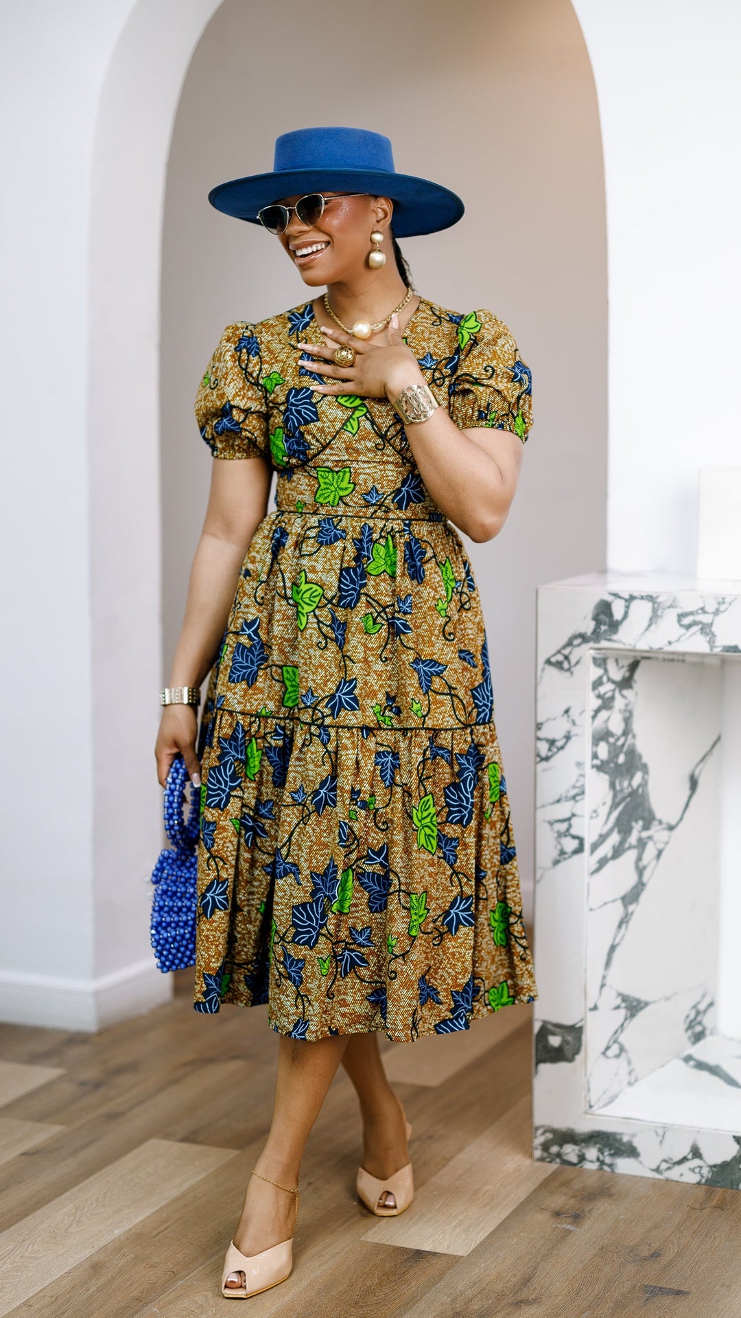 AYO AFRICAN PRINT PUFF-SLEEVE TIERED MIDI DRESS