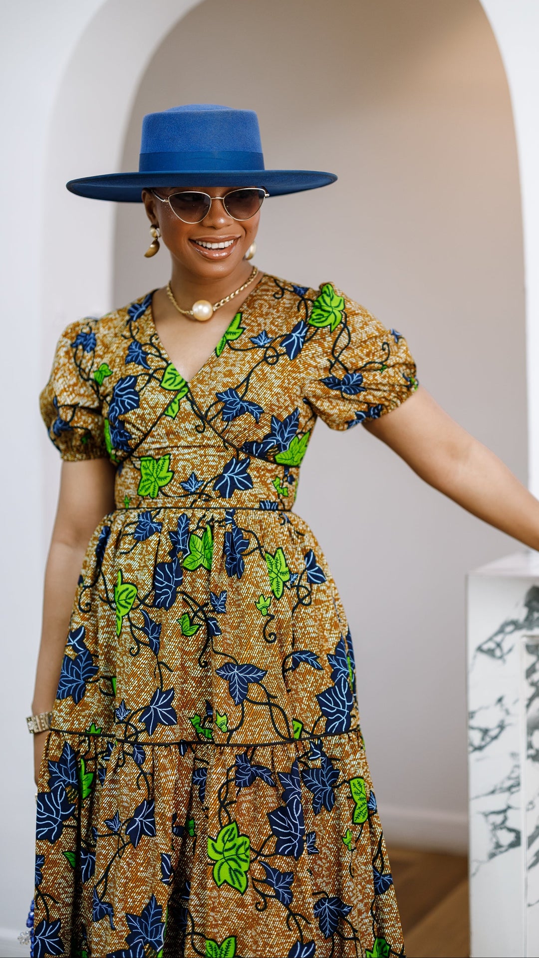 AYO AFRICAN PRINT PUFF-SLEEVE TIERED MIDI DRESS