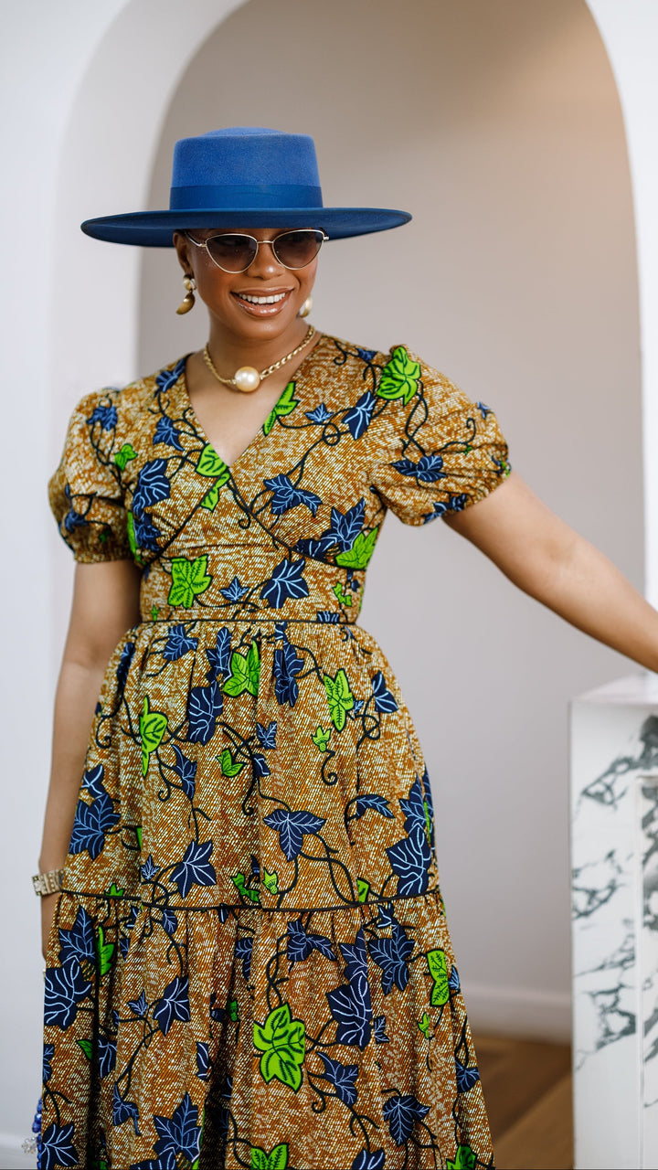 AYO AFRICAN PRINT PUFF-SLEEVE TIERED MIDI DRESS