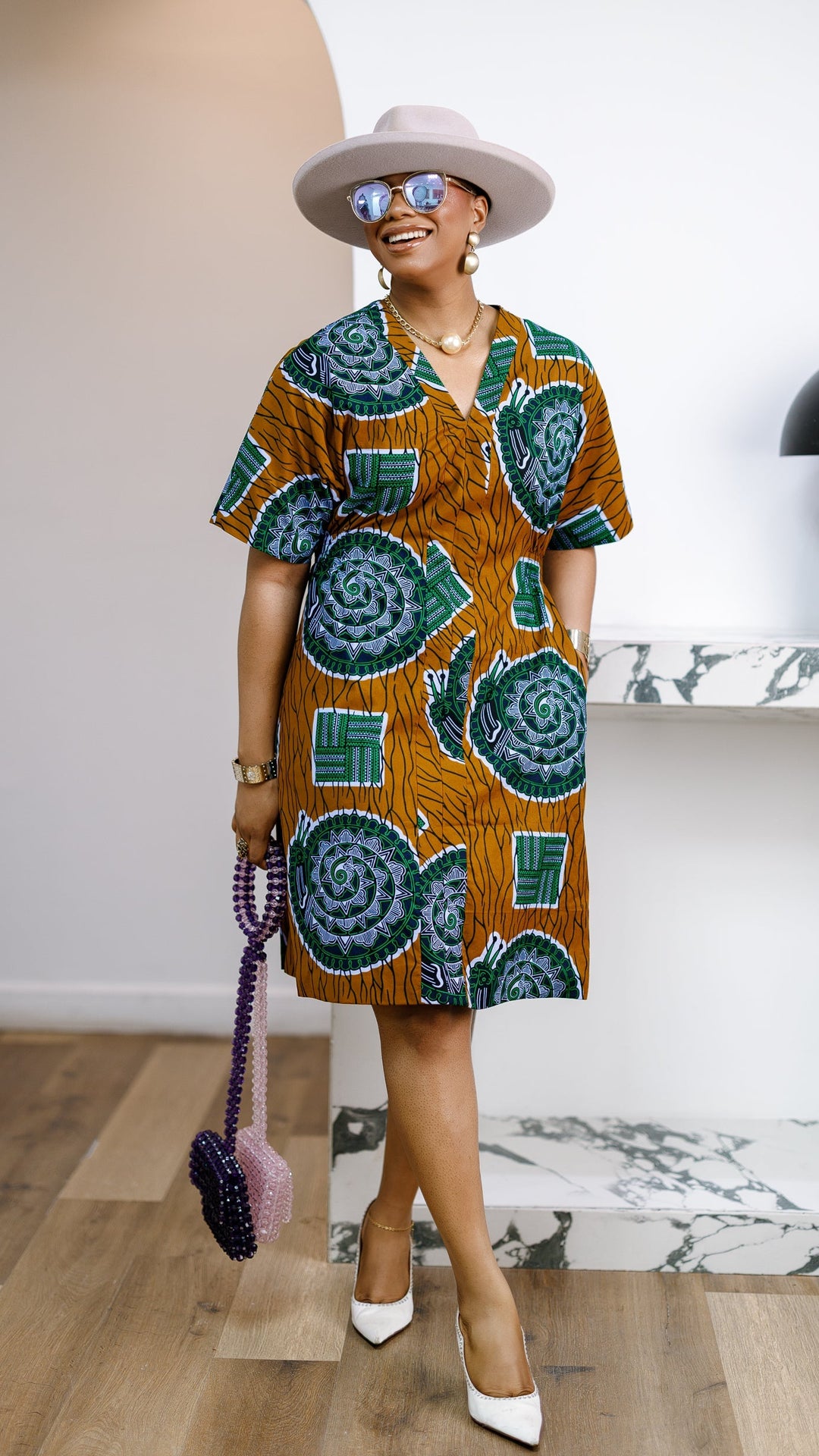 FIFI AFRICAN PRINT CINCHED-WAIST SHIFT DRESS [MULTICOLOR]