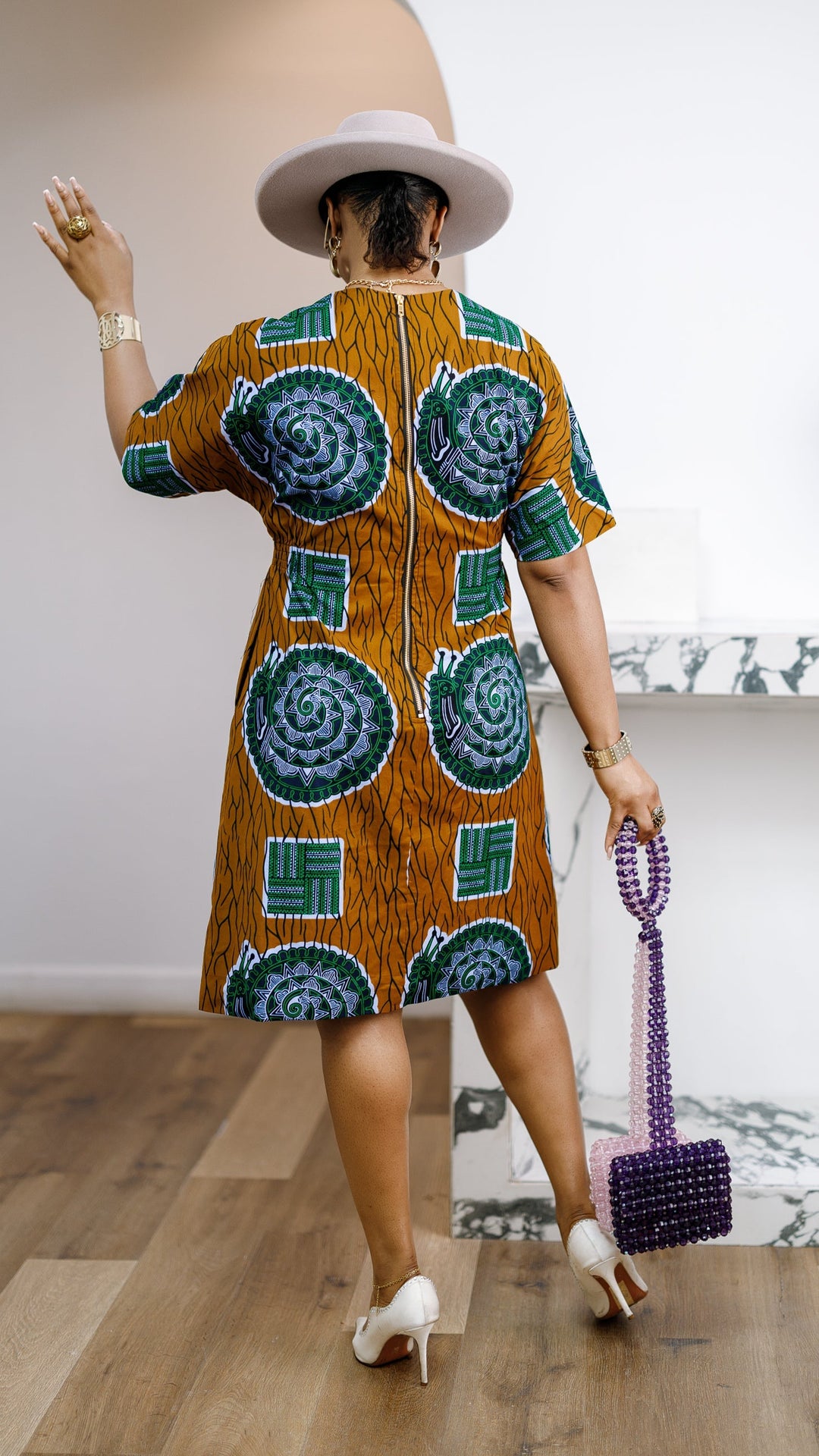 FIFI AFRICAN PRINT CINCHED-WAIST SHIFT DRESS [MULTICOLOR]