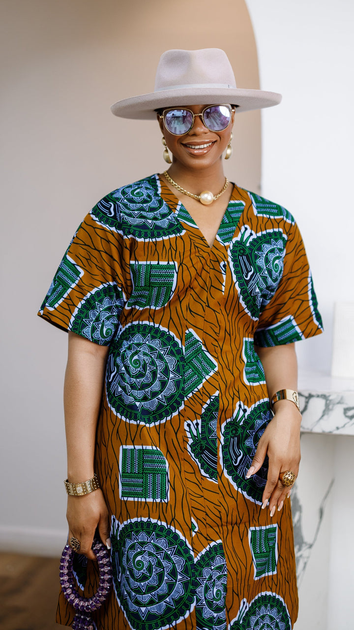 FIFI AFRICAN PRINT CINCHED-WAIST SHIFT DRESS [MULTICOLOR]