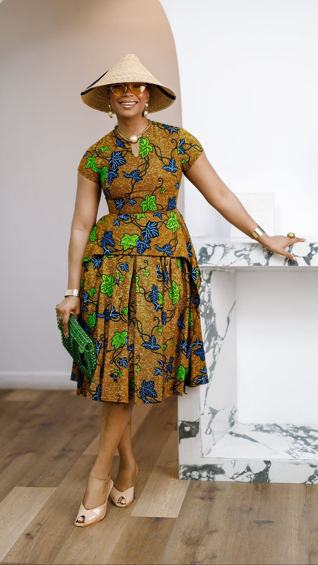 ADESEWA AFRICAN PRINT PEPLUM MIDI DRESS