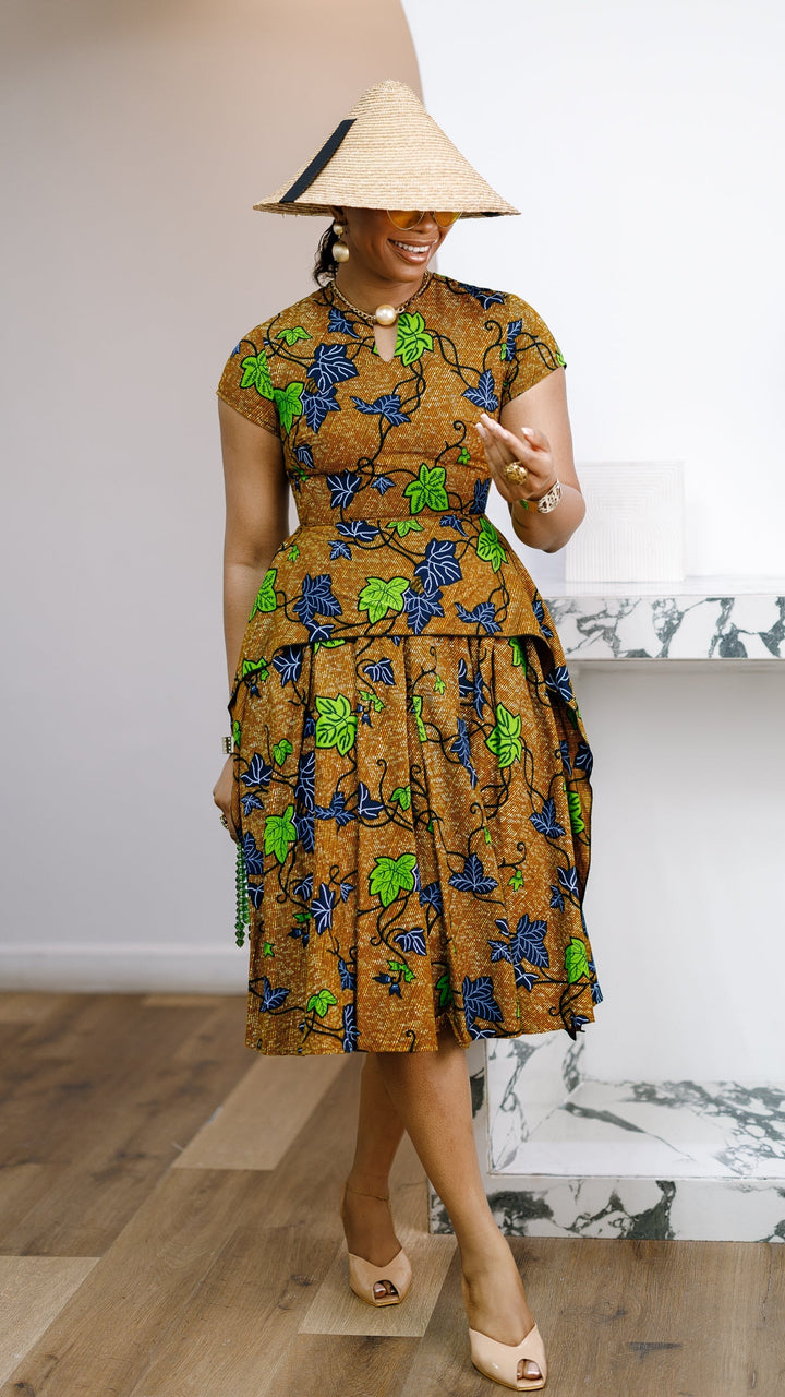 ADESEWA AFRICAN PRINT PEPLUM MIDI DRESS