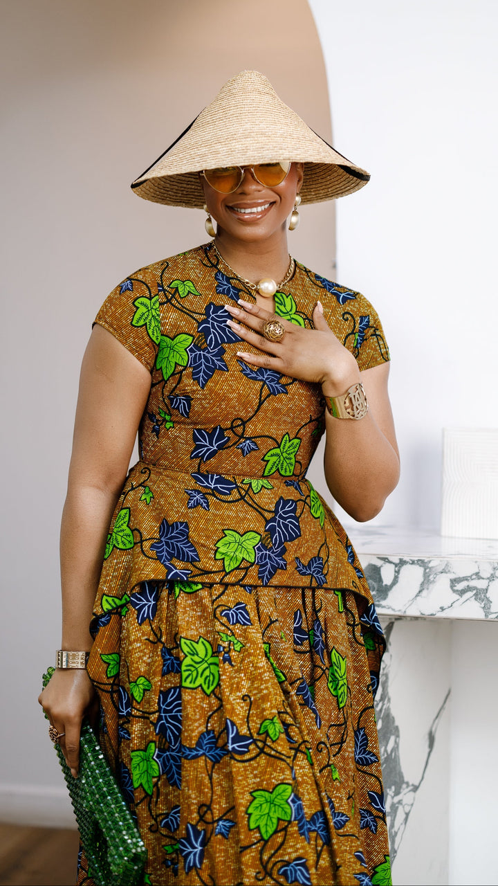 ADESEWA AFRICAN PRINT PEPLUM MIDI DRESS
