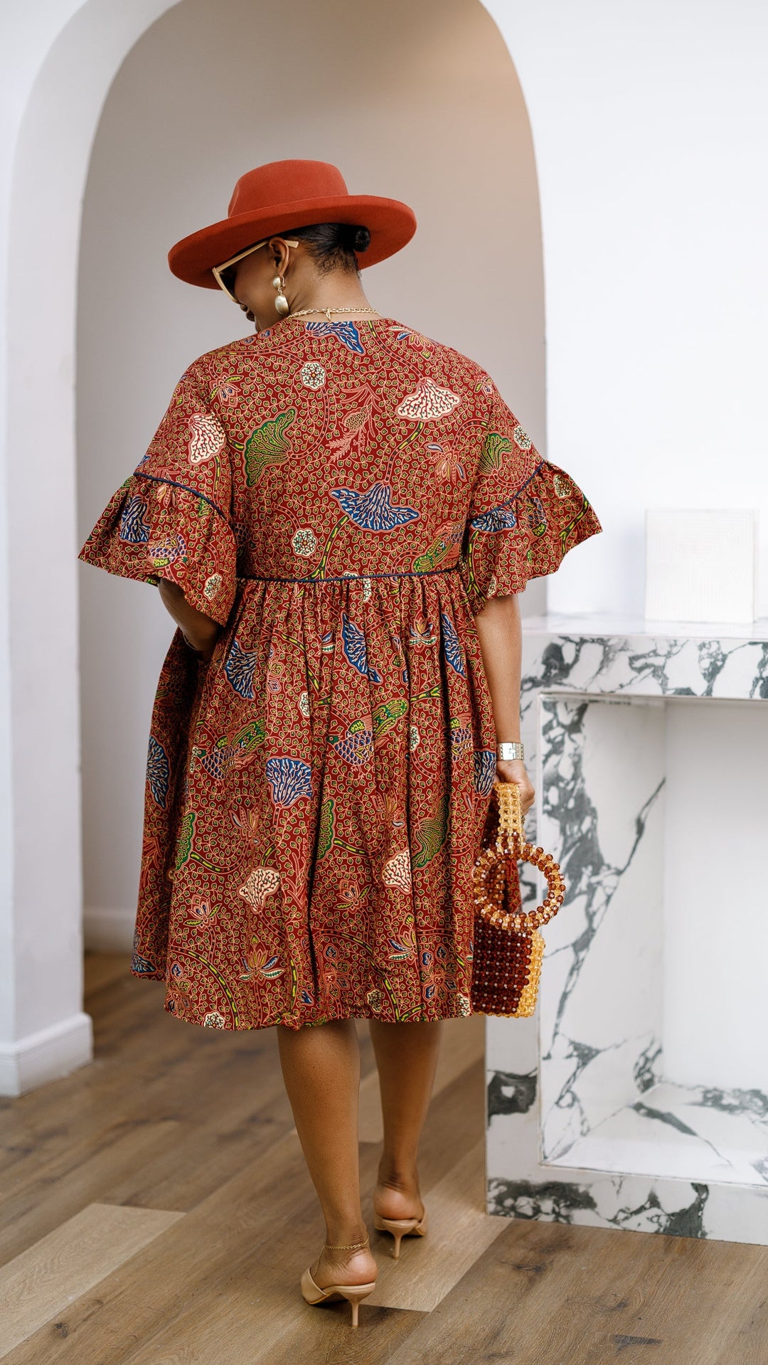 MILA AFRICAN PRINT FLOWY MIDI DRESS