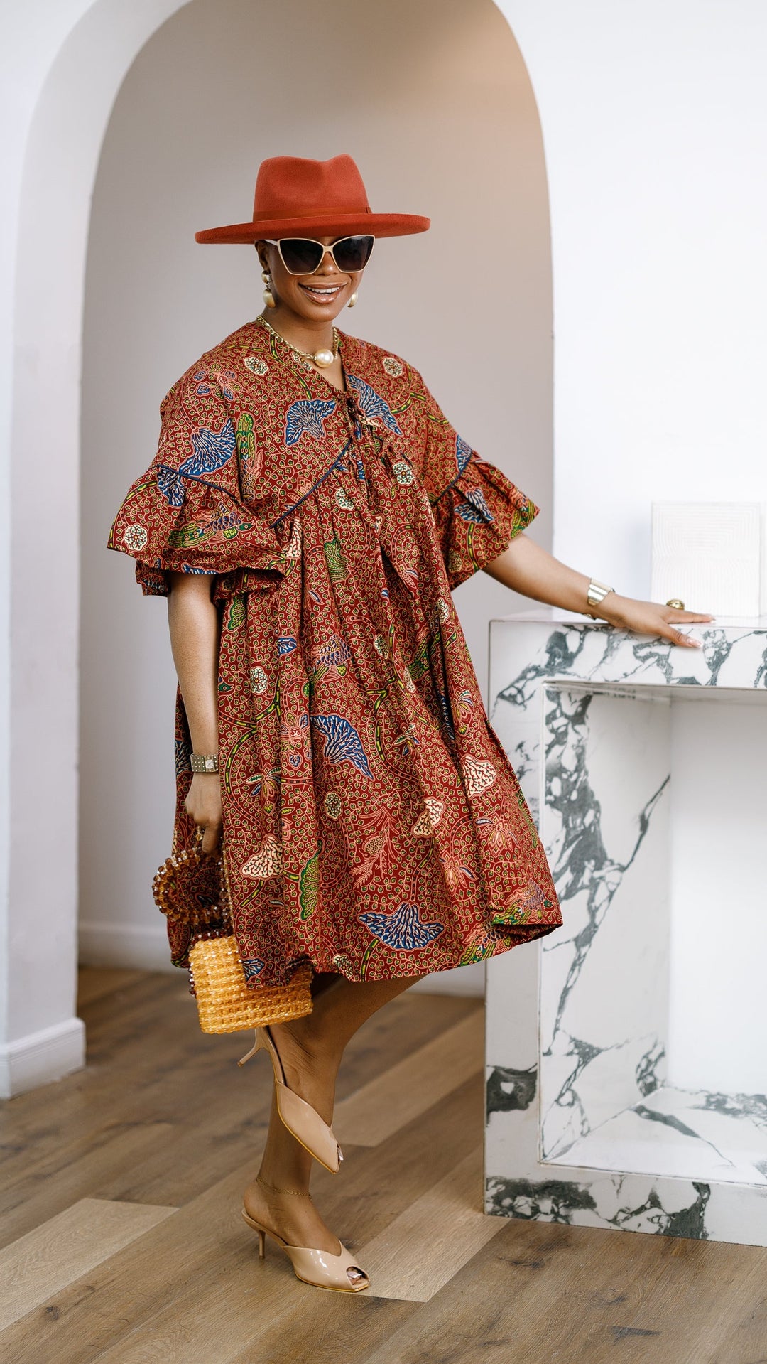 MILA AFRICAN PRINT FLOWY MIDI DRESS