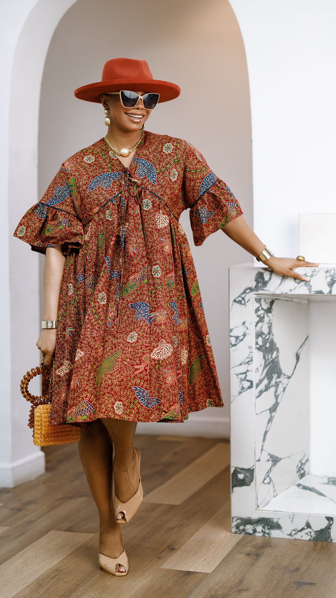 MILA AFRICAN PRINT FLOWY MIDI DRESS