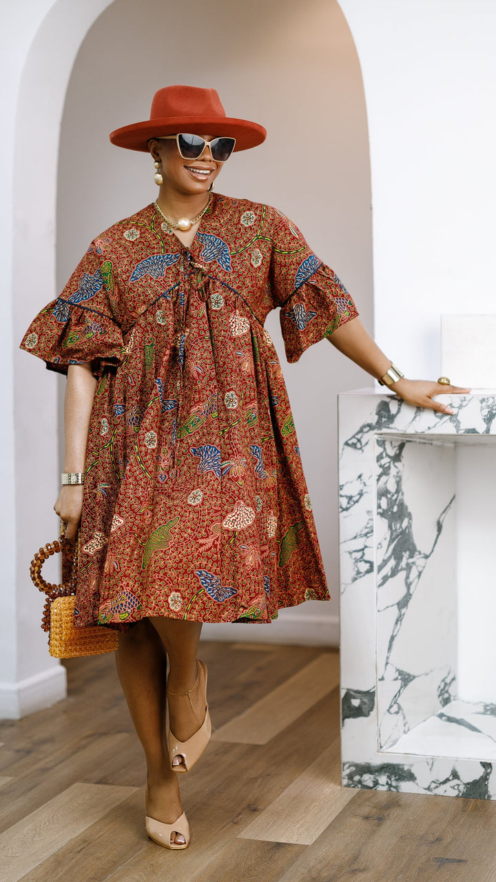 MILA AFRICAN PRINT FLOWY MIDI DRESS