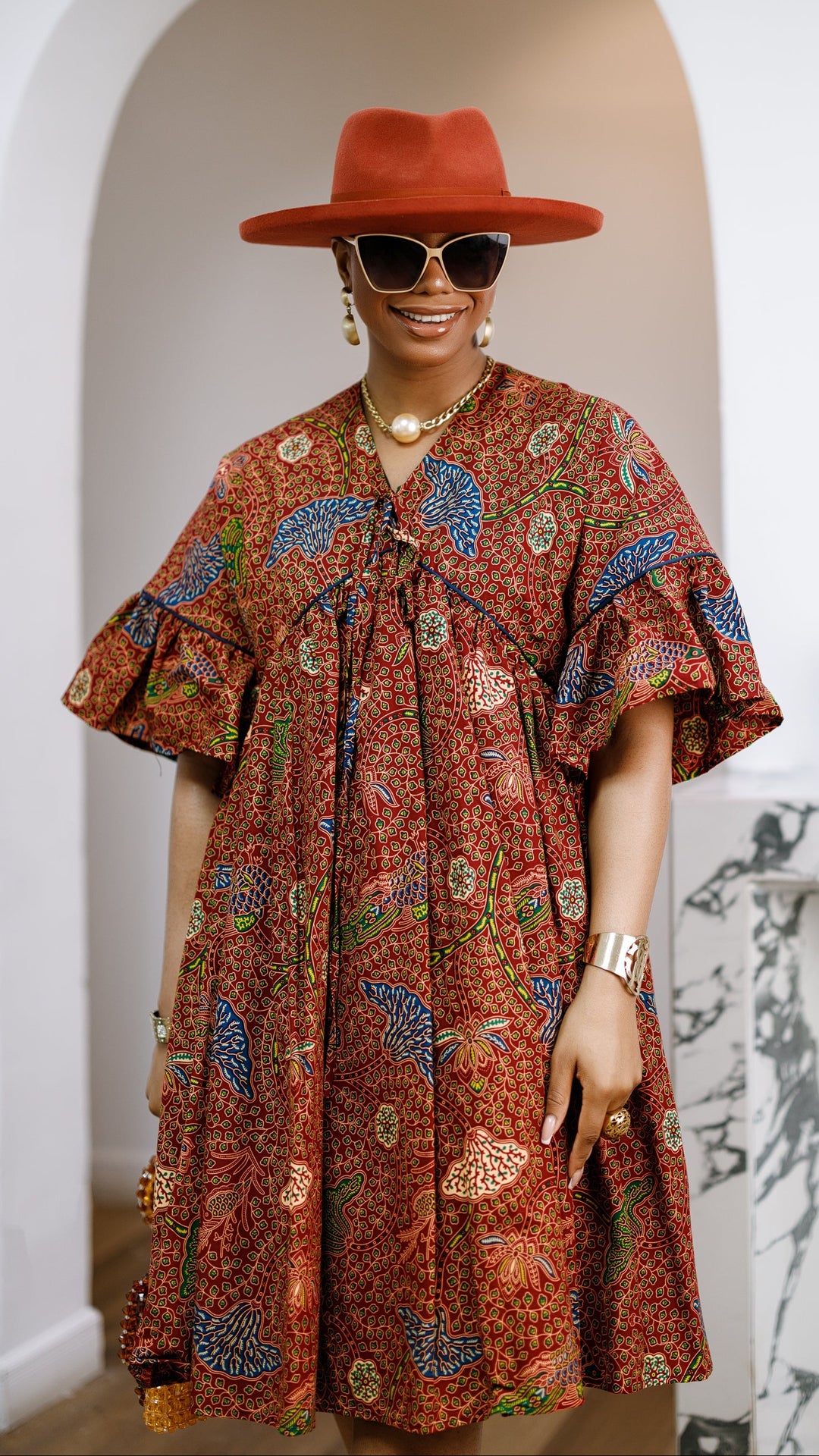 MILA AFRICAN PRINT FLOWY MIDI DRESS